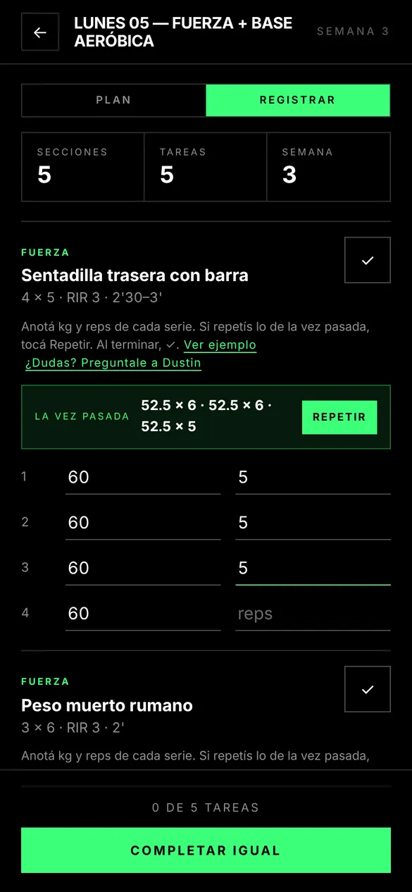Pantalla de la app: Registrás